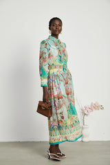 Juliette floralprint flouncehem midi dress