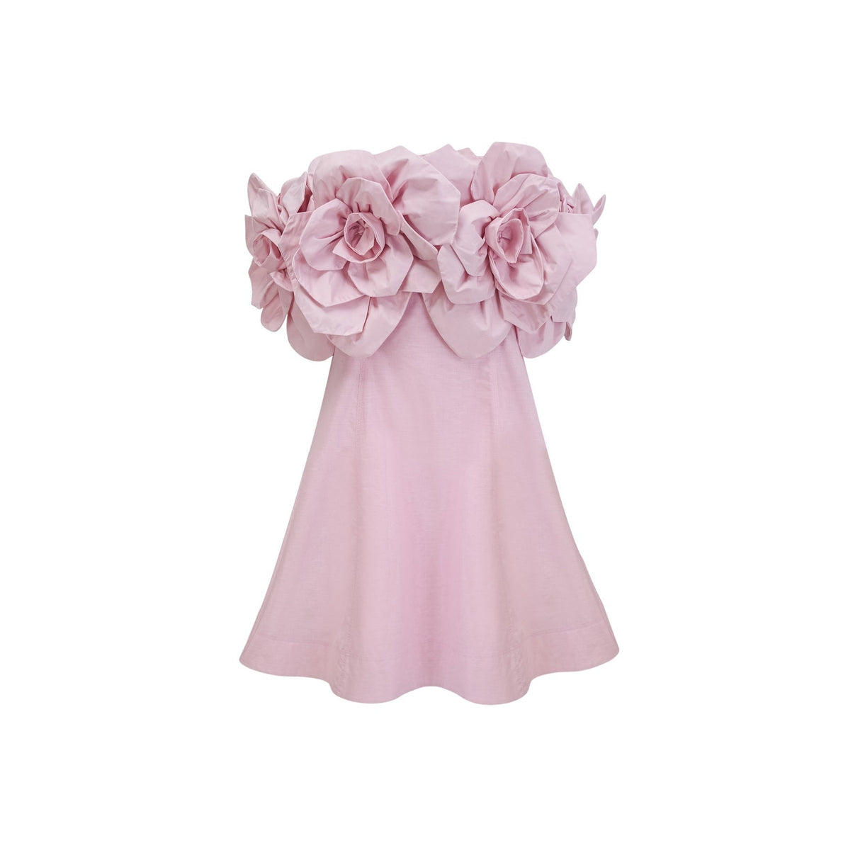 Juliette pink mini dress with offshoulder design and 3D petal details