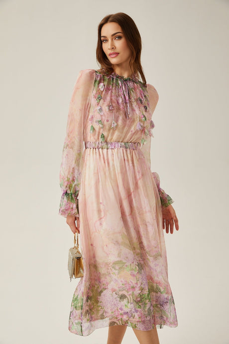 Justine floralprint cinchedwaist midi dress