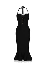 Kadence Black Halter Neckline Lace Detail Dress
