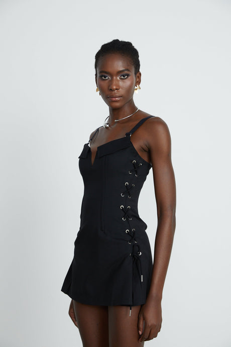 Kadence Dress - Black - Sleeveless - V - Neck - Pocket & Zip Fastening