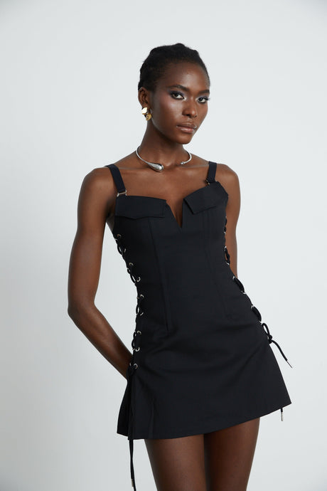 Kadence Dress - Black - Sleeveless - V - Neck - Pocket & Zip Fastening