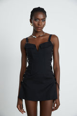 Kadence Dress Black Sleeveless V - Neck Pocket & Zip Fastening - Size M
