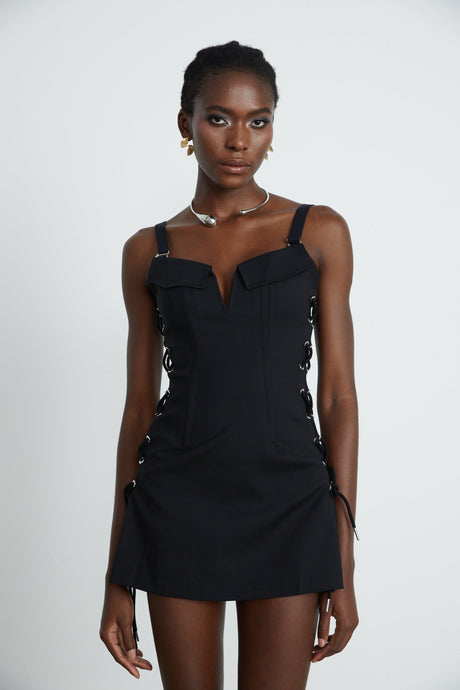 Kadence Dress Black Sleeveless V - Neck Pocket & Zip Fastening - Size M