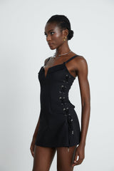 Kadence Dress Black Sleeveless V - Neck Pocket & Zip Fastening - Size M