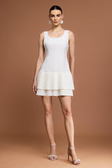 Kadence White Halter Mini Dress with Pleated Skirt for Women