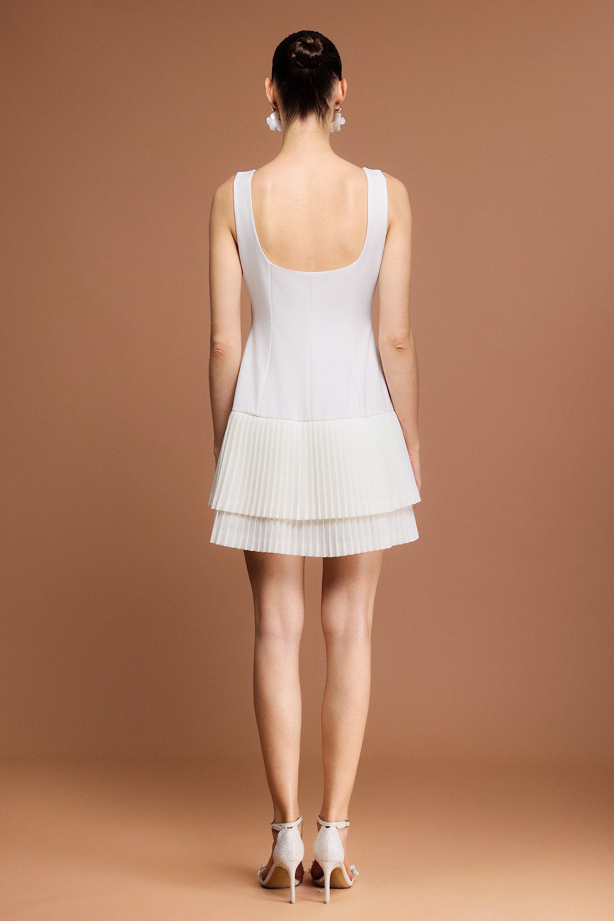 Kadence White Halter Mini Dress with Pleated Skirt for Women