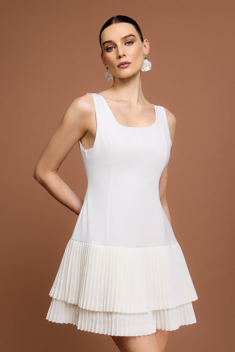 Kadence White Halter Neckline Pleated Mini Dress