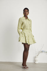 Kaitlin Shirt & Skirt Green Floral Embroidered Set