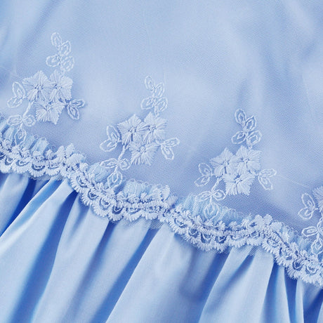 Kaitlyn Midi Dress Blue Off Shoulder Flounce Bow Tie Ruffle Lace Tiered