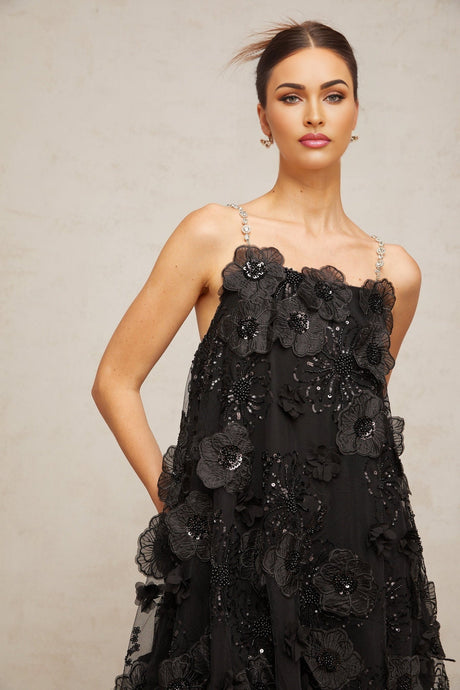 Kaitlyn Mini Dress Crystal Flower Embellished