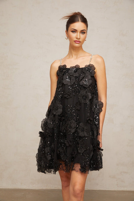 Kaitlyn Mini Dress Crystal Flower Embellished