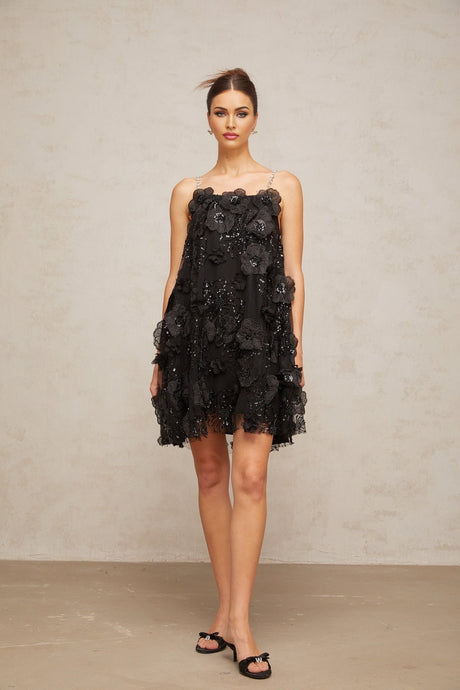 Kaitlyn Mini Dress Crystal Flower Embellished