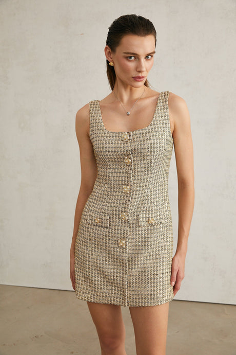 Kaitlyn Mini Dress Golden Tweed Sequin Embellished