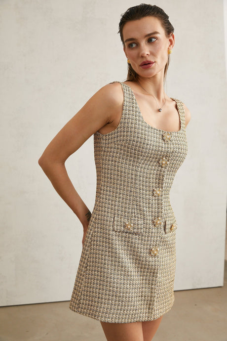 Kaitlyn Mini Dress Golden Tweed Sequin Embellished