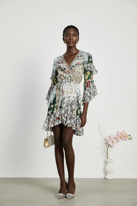 Kalena ruffled wrap mini dress