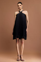 Kali Black Bowknot Sleeveless Pleated Mini Dress