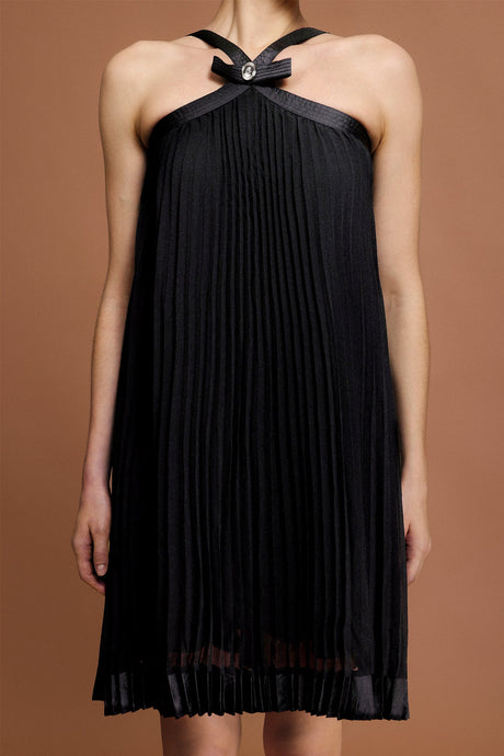 Kali Black Bowknot Sleeveless Pleated Mini Dress