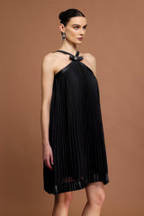 Kali Black Sleeveless Bowknot Detail Pleated Mini Dress