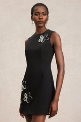Kali Black Sleeveless Diamond Flower Detail Dress