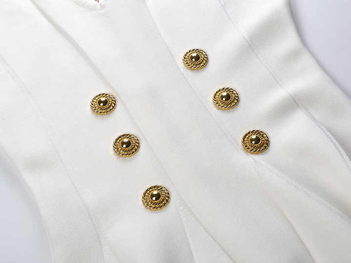 Kali Dress - Flattering Fit - and - Flare Silhouette - Military - Inspired Design - Slim Bodice With Flared Skirt - Gold - Tone Buttons