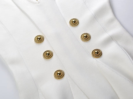 Kali Dress - Flattering Fit - and - Flare Silhouette - Military - Inspired Design - Slim Bodice With Flared Skirt - Gold - Tone Buttons