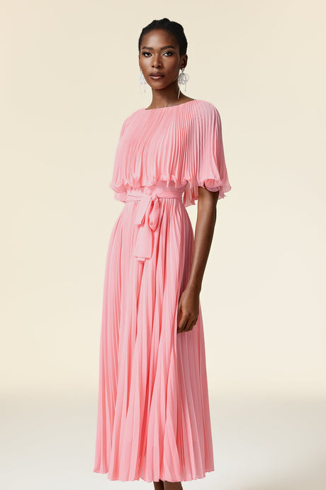 Kali Pink Pleated Floor-Length Dress