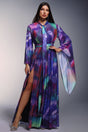 Kali Purple Maxi Dress with Long Sleeves and Deep V-Neckline