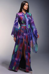 Kali Purple Maxi Dress Elegant Flowing Silhouette Long Sleeves Deep V-Neckline Mesmerizing Colors Comfortable Versatile Style Formal Gatherings