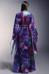 Kali Purple Maxi Dress Elegant Flowing Silhouette Long Sleeves V-Neckline Mesmerizing Blend of Colors Comfortable Versatile Style Formal Gatherings