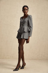 Kali Top & Shorts Herringbone Grey Peplum Crystal Embellished
