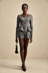 Kali Top & Shorts Herringbone Grey Peplum Crystal Embellished
