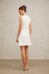 Kamila Mini Dress White Butterfly Crystal Beaded Thigh Zip