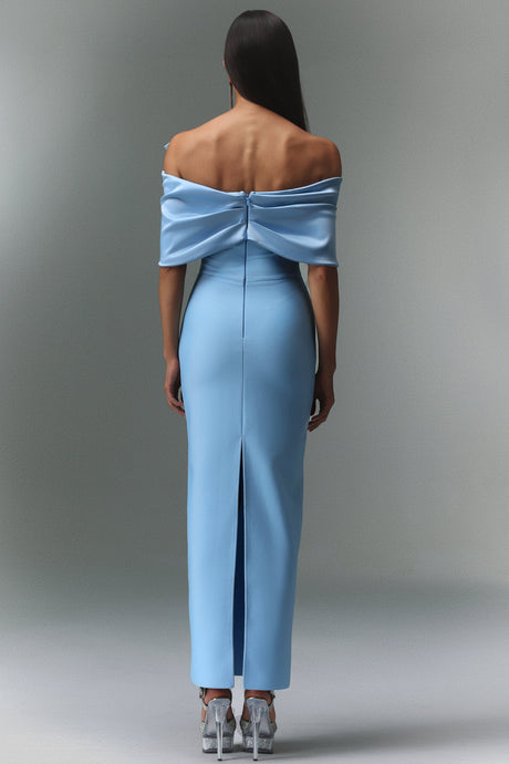 Kara Blue Off-The-Shoulder Maxi Dress with Bow Detail