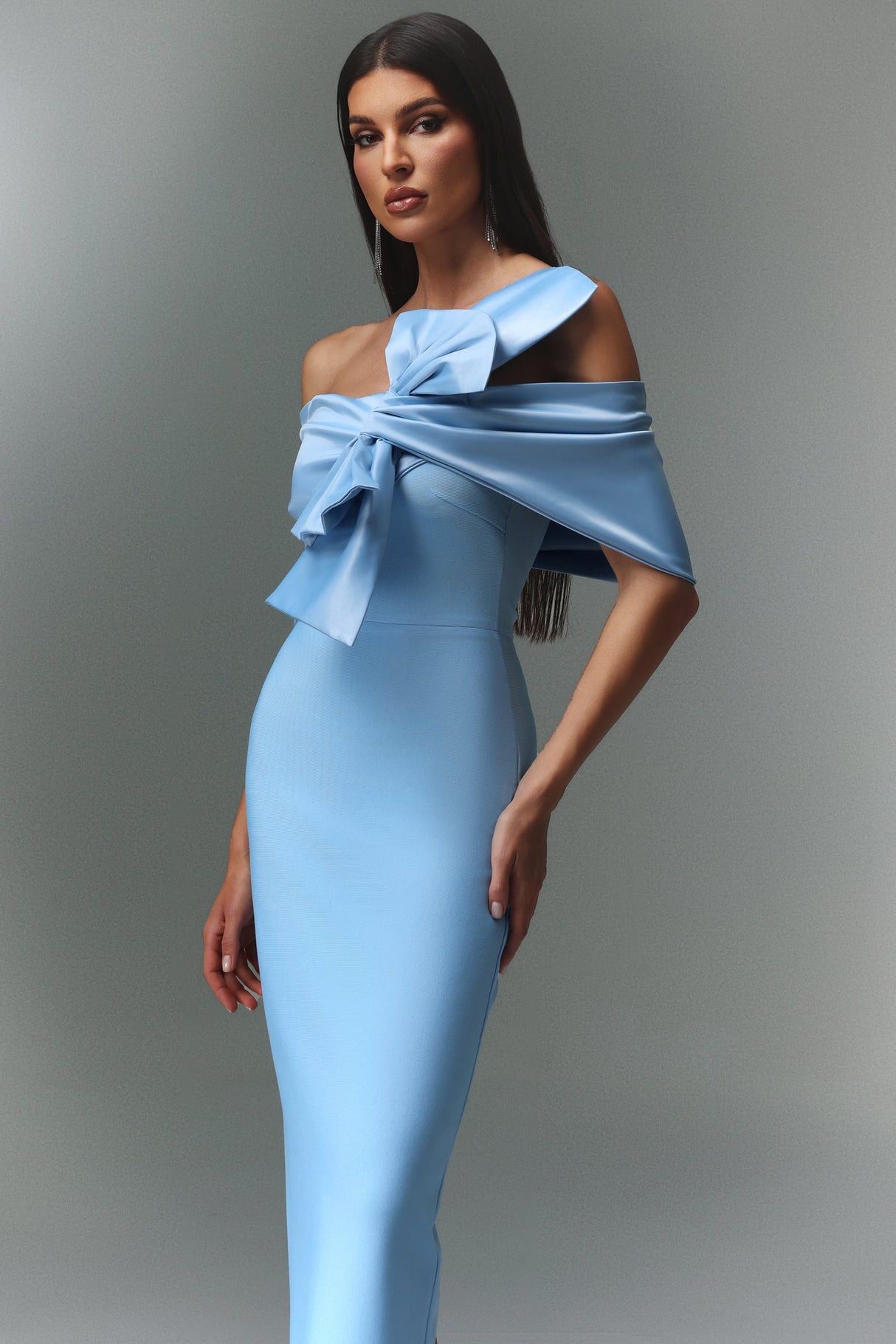 Kara Blue Off-Shoulder Bow Detail Maxi Dress