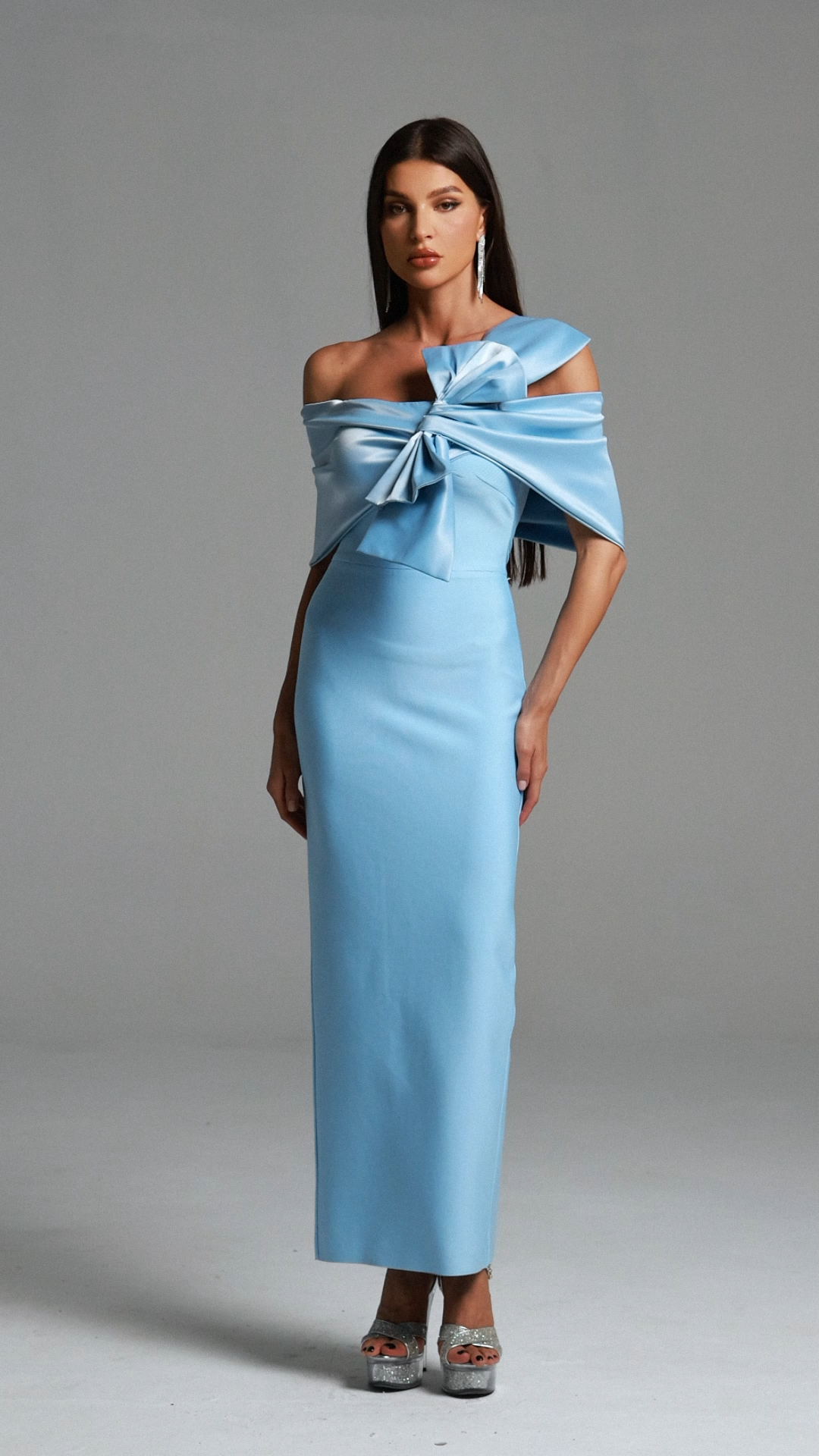 Kara Blue Off-Shoulder Bow Detail Maxi Dress