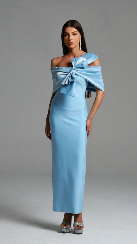 Kara Blue Off-Shoulder Bow Detail Maxi Dress