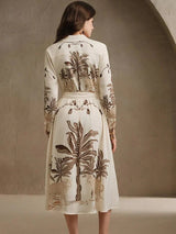Kara Midi Dress - Elegant Style - A Line Fit - High Waist - Bishop Sleeve - Animal Print