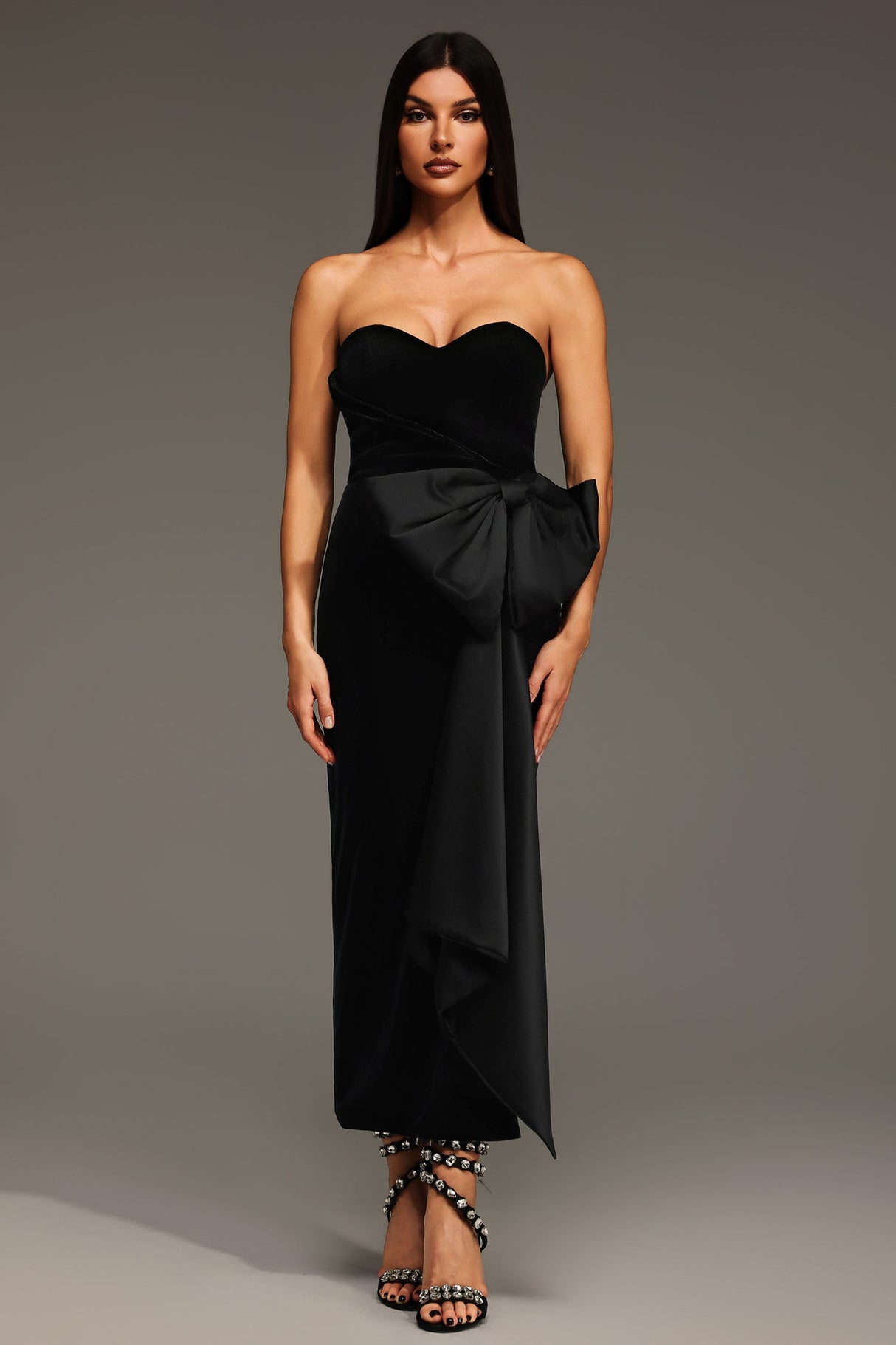 Karina Black Strapless Heart-Shaped Bow Detail Dress