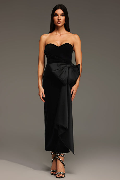 Karina Black Strapless Heart-Shaped Bow Detail Dress