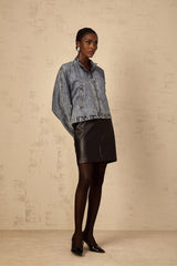 Karina Denim Jacket Blue Whiskering Contrast Stitching Zip Fastening Two Pockets