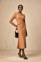 Karina Khaki Midi Dress with Sequin Embellishment