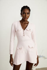Karine pink Vneck knitted mini dress