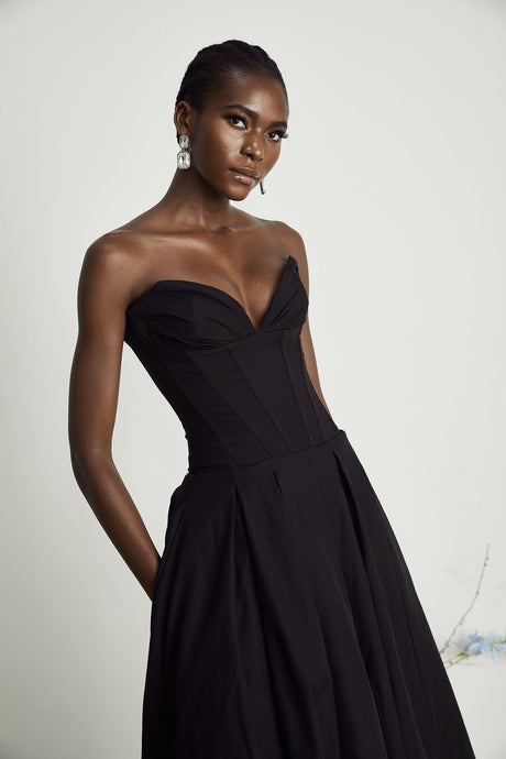 Katherine offshoulder corset midi dress in Black