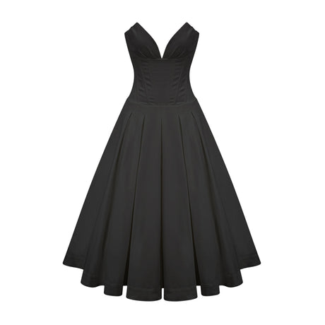 Katherine offshoulder corset midi dress in Black