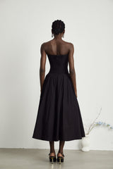 Katherine offshoulder corset midi dress in Black