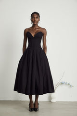 Katherine offshoulder corset midi dress in Black