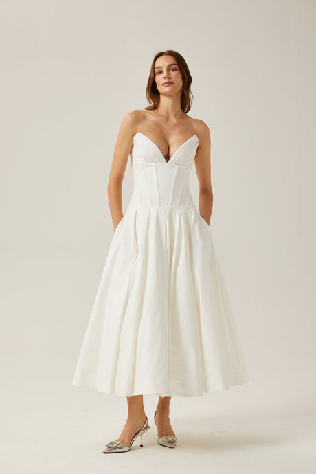 Katherine offshoulder corset midi dress in White