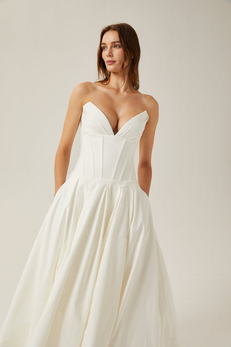 Katherine offshoulder corset midi dress in White
