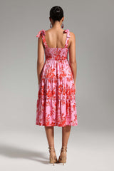 Katherine Pink Floral Tiered Midi Dress